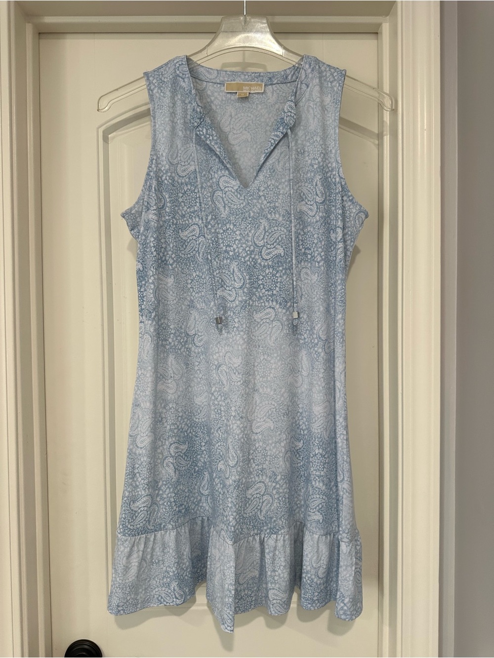 Michael Kors Light Blue Paisley Tie-Neck Dress Size M
